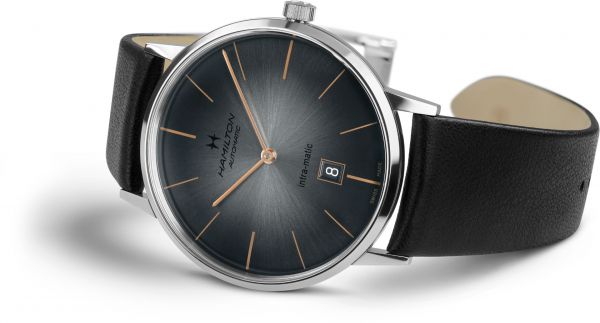 INTRA-MATIC 42MM, GREY DIAL, BLACK LEATHER STRAP