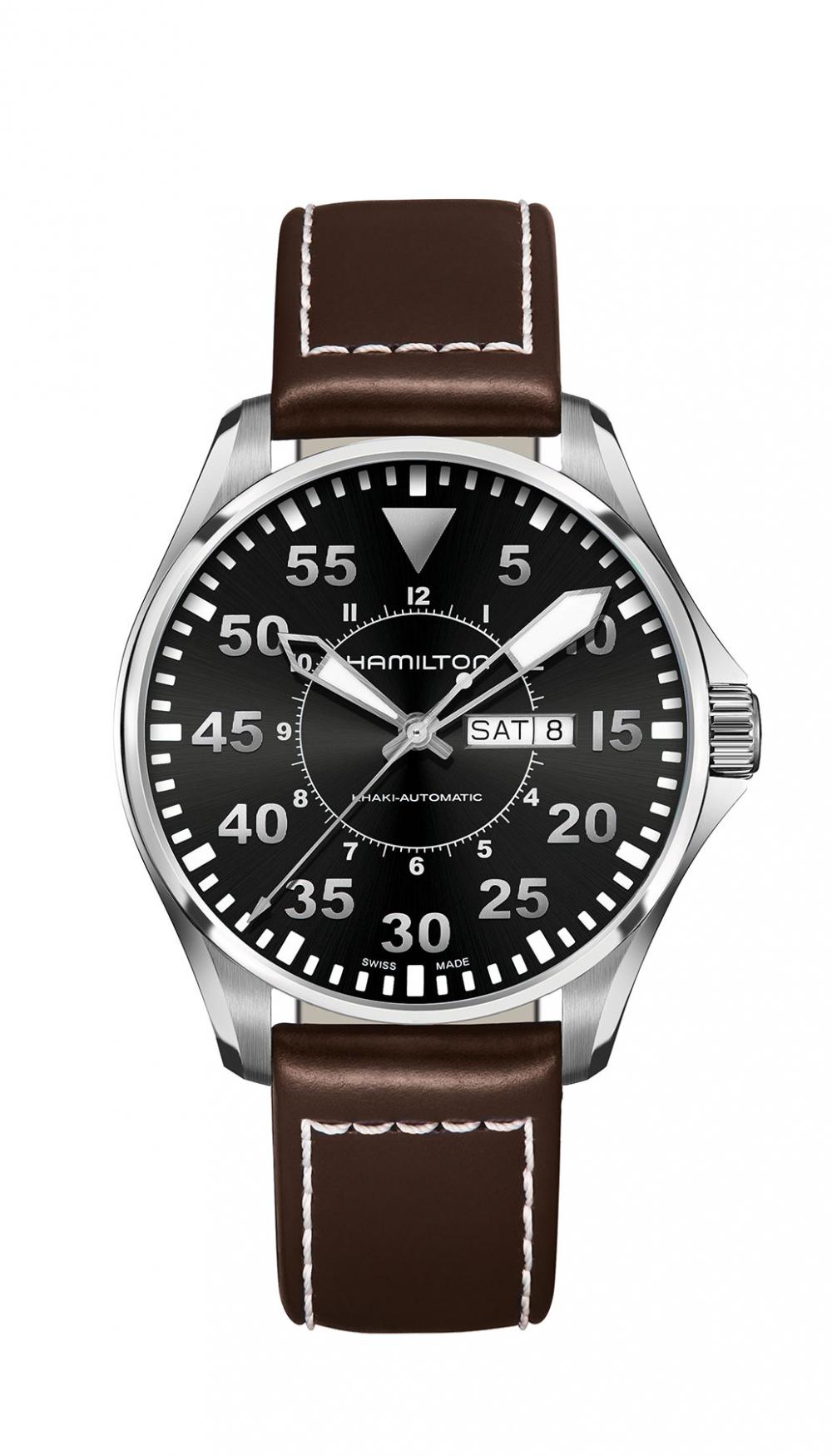 KHAKI PILOT AUTO 46 BLK / DARK BROWN LEATHER