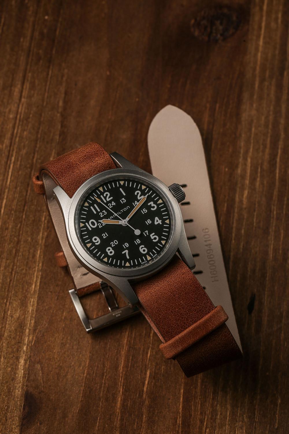 KHAKI FIELD MECHANICAL 38MM - BLACK DIAL - BROWN LEATHER NATO